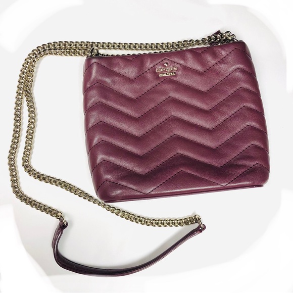 KATE SPADE Cherrywood Reese Park Ellery Quilted Leather Shoulder Bag Chain Strap - Picture 3 of 12